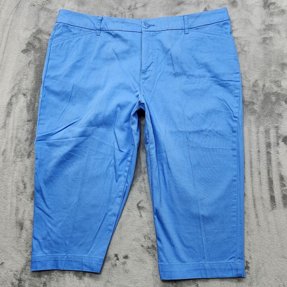 St Johns Bay Pants Womens 18 Blue High Rise Slim Leg Crop‎ Chino Stretch Preppy